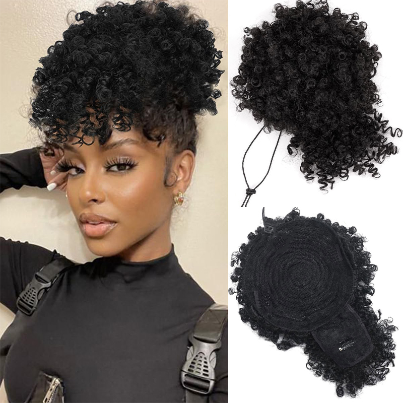 Afro Puff Kinky Curly Hair Upd - Synthetic Braided Wigs For Black Women ulasan dan harga