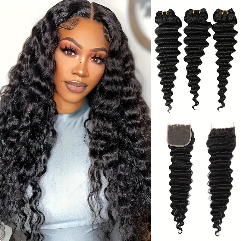 Brazilian Deep Wave Hair With  - Deep Wave 3 Bundles With Closure ulasan dan harga