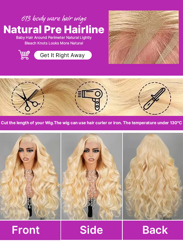 220% Density 613 Honey Blonde  - 613 Blonde Body Wave Lace Front Wig ulasan dan harga